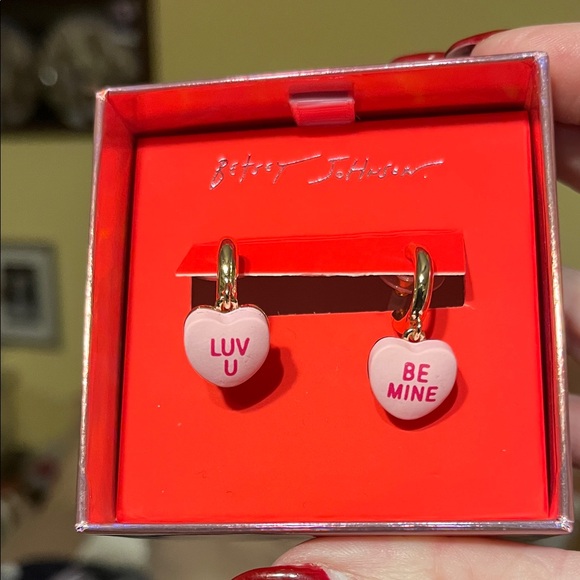 Betsey Johnson Jewelry - NIB Betsey Johnson Pink Heart Message Earrings
